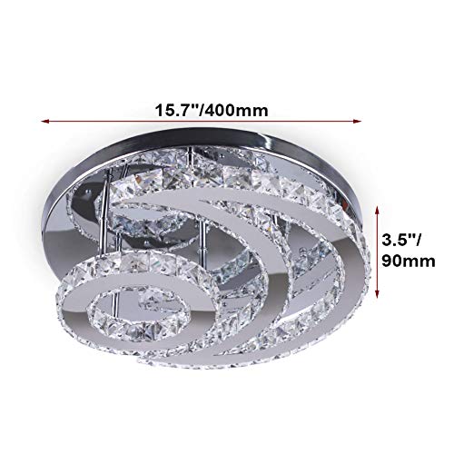 Cxgleaming 15.7" Modern Led Chandelier Ceiling Light - Moon Shape Crystal Flush Mount Light Fixture For Bedroom,Living Room,Bathroom,Hallway - Cool White (6500K) #TOP5