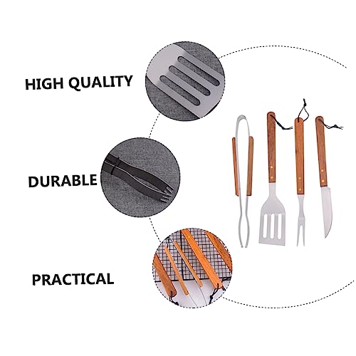 Set de 4 utensilios para parrilla con mango de madera miniatura 6