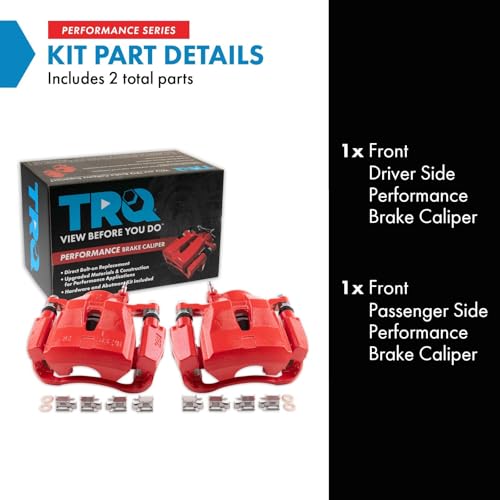 Image of TRQ Front Brake Caliper Set Painted Red Brackets Compatible with 2009-2010 Pontiac Vibe 2016 Scion iM 2011-2016 tC 2017-2018 Toyota Corolla iM 2009-2013 Matrix 2016-2020 Mirai 2006-2020 RAV4