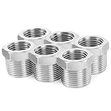 ChillWaves 304 Stainless Steel Pipe Fitting, Reducer Hex Bushing 3/4' NPT Male x 1/2' NPT Female Thread Adapter(6-PACK)