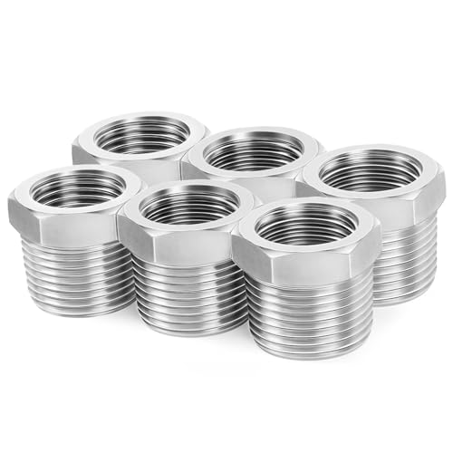 ChillWaves 304 Stainless Steel Pipe Fitting Reducer Hex Bushing 3/4 NPT Male x 1/2 NPT Female Thread Adapter(6-PACK)