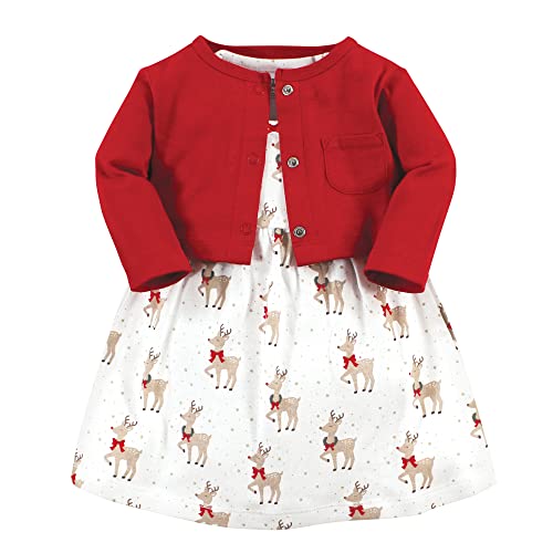 Image of Hudson Baby Infant and Toddler Girls Cotton Dress and Cardigan Set