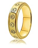 LAOYOU Fidget Spinner Ring For Anxiety Women – 6mm Gold Plated Stainless Steel Womens Smiley Face Spinner Rings Happy Face Band Stress Relief Anxiety Ring for Women Ladies Gold Size 9
