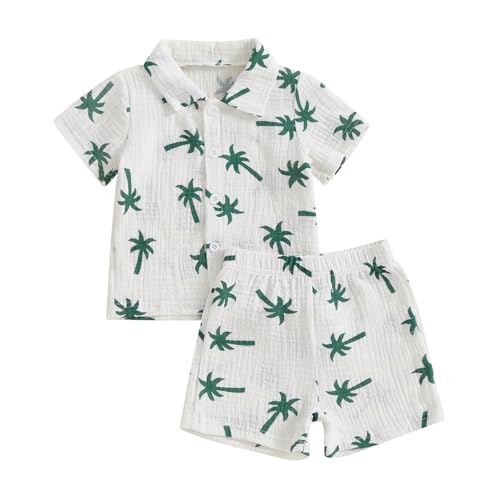 Image of Baby Boys Clothes Set Toddler Infant Boys Button-down Shirt Tops + Cotton Gauze Shorts Summer Outfit 2PCS with Pockets