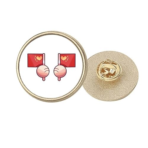 Broche ronde en métal doré drapeau chinois rouge de taille M pour vêtements