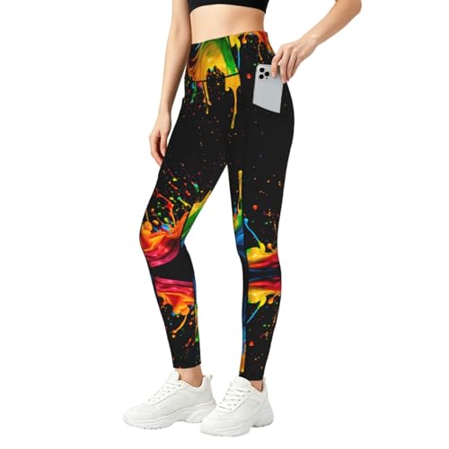 Ropa climática leggings con estampado de salpicaduras de pintura de mujer