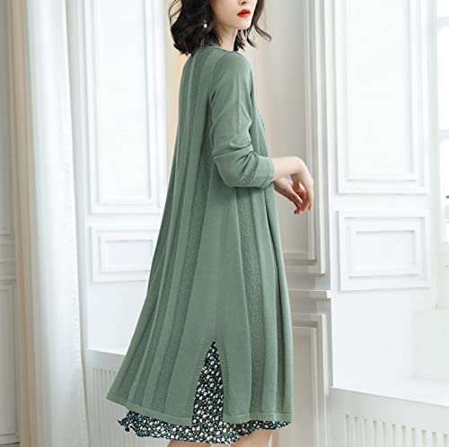 JIAREN Cardigan Femme, Cardigan Long Élégant Vert Cardigan en Tricot Fin Et Doux Ouvert sur Le Devant Pull À Manches Longues Veste Cascade Flottante Outwear Long Cardigan pour Femme, M Cover