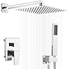 Chrome Shower System 10 Inches Bathroom Luxury Rain Shower Head with Handheld Combo Set Wall Mounted High Pressure Rainfall Shower Head System Shower Faucet Set with Valve and Trim