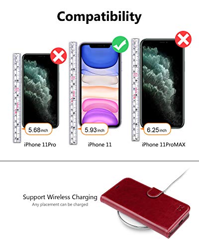 Ocase Iphone 11 Case, Iphone 11 Wallet Case With Card Holder, Pu Leather Flip Case With Kickstand And Magnetic Closure, Tpu Shockproof Interior Protective Cover For Iphone 11 6.1 Inch (Red) #TOP1
