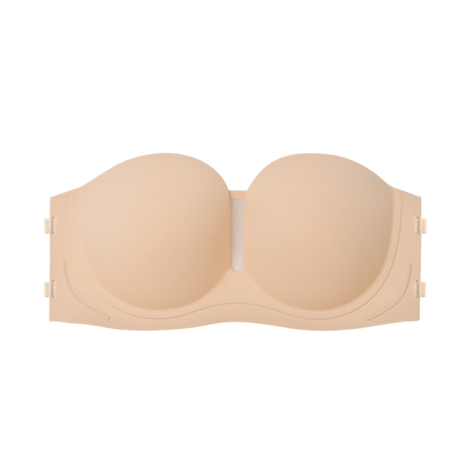Strapless Bra for Women Non Slip Push Up Underwire Comfortable Lift Hold Down Invisible Bandeau, Beige, S