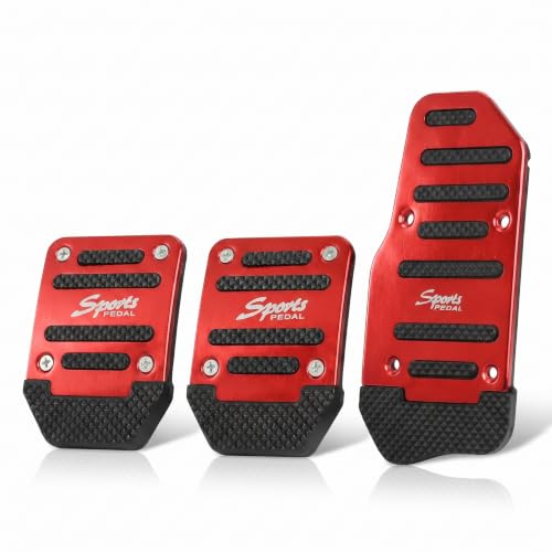 Pouzorc 3 PCS Car Non-slip Pedal Pads, Alloy Accelerator & Clutch & Brake Cover Kit, Manual Transmission Foot Control Pedal, Universal Modification Accessory for Most Cars SUVs (Red)