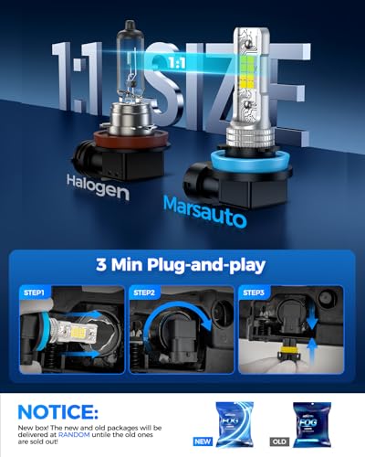 Image of Marsauto H11 /H8 LED Fog Light Bulb, 10000 Lumens 6000K White Super Bright & Compact H16 /H8 /H11 LED Bulb, 1:1 Mini Size Plug and Play Fog Lights, Side Marker & Parking Light Combos, Pack of 2