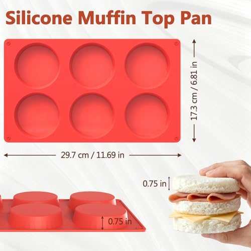 Redfly Silicone Egg Molds for Breakfast Sandwiches 2 Pcs, Non Stick 3 Inch Egg Bites Baking Pans, Silicone Muffin Pans for Baking - 1