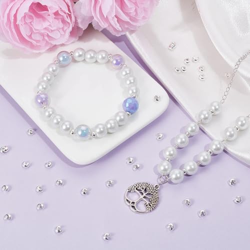 Beebeecraft 1 Box 200Pcs Half Round Open Crimp Beads 925 Sterling Silver Plated Crimping Bead 5mm Stoppers Knot Covers End Tip Caps for Jewelry Making Findings DIY Crafts Bracelets Necklace Supplies - Image 4