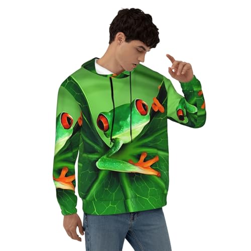 Men's Fleece Pullover Hoodies, Cute Frog Printed Casual Drawstring Hooded Sweatshirts Hoodies4