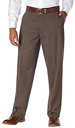 KIRKLAND Signature Men’s Non-Iron Comfort Pant with Expander Waist (Brown Fancy, 36x29)