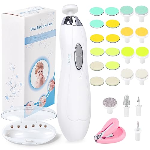 Image of Baby Nail File Electric Nail Trimmer, Baby Nail Filer Kit with Nail Clippers, Toes Fingernails Care Trim Polish Grooming Safe for Infant Newborn Babies Toddler Kids or Women, 12 Grinding Heads