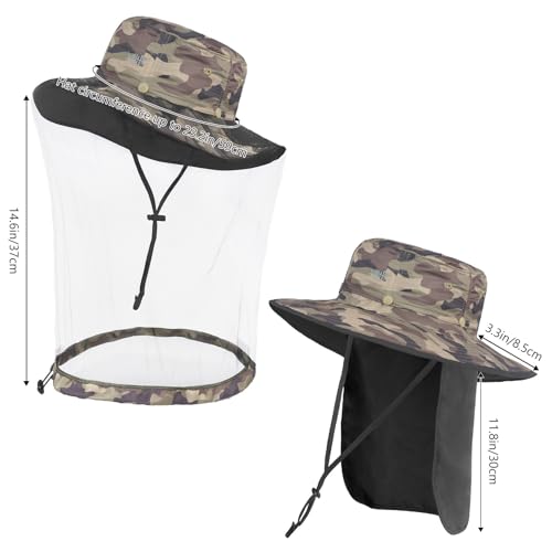 Image of BASSDASH UPF 50+ Mosquito Sun Hat with Hidden Head Net and Neck Flap for Men Women Outdoor Fishing Hiking Camping