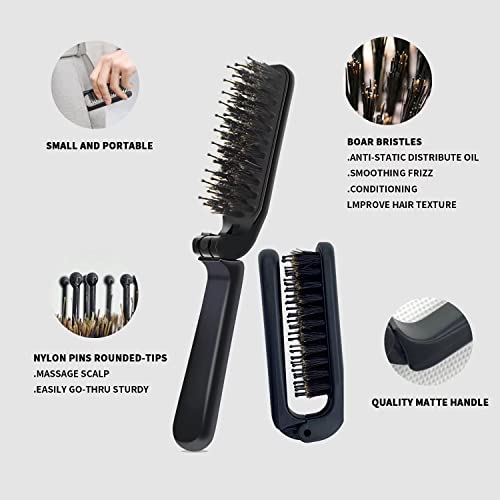 Travel Hair Brush, Easy To Carry Folding Brush, Mini Pocket Brush Suitable For Small Spaces, Nylon & Bristles Brush, For Women Any Hairstyles And Men's Hair And Beards #TOP1