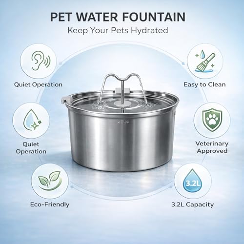 Fuente de agua para gatos acero inoxidable 3.2L miniatura 3