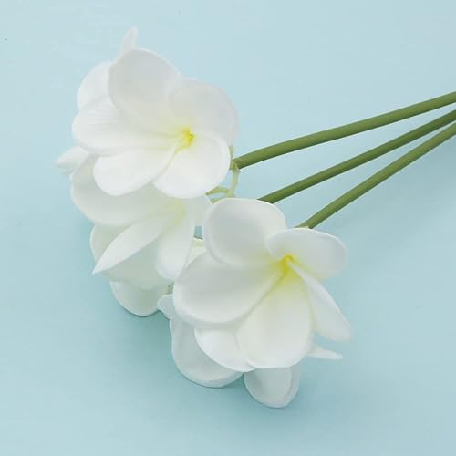 Miniatura 3 de Winterworm 3 piezas de flores artificiales de plumeria frangipani, 9 ramos de flores artificiales con tallos para el hogar, oficina, boda,