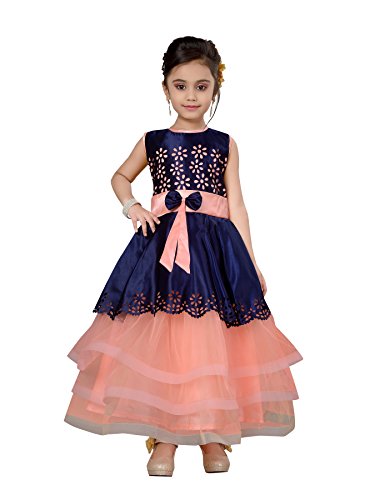 ADIVA Girl's Indian Party Wear Gown for Kids Peach