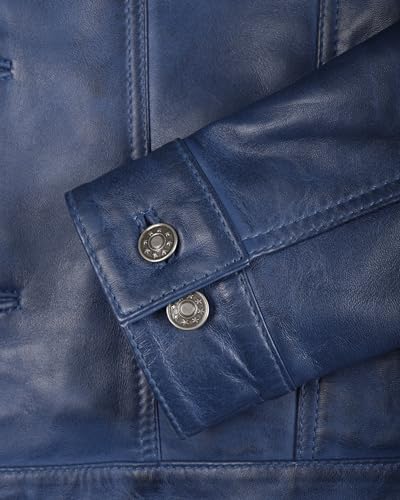 Image of fjackets Real Lambskin Vintage Trucker Leather Jacket Men - Shirt Collar Style Leather Jackets For Mens