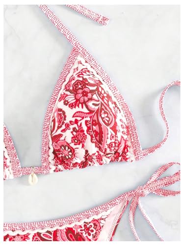 Image of BYFINECANY Women's Floral Printed Bathing Suit Halter Paisley Summer Swimsuit Bikinis Set