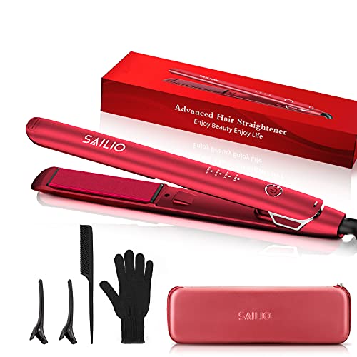 Hair Straightener, Hair Flat Iron Ionic Hair Curler, 2 in 1 Hair Straightening Iron and Curling Heat Protector PTC Colorâ€‚Ceramic Floating Plates for All Hairstyles 7.2ft Swivel Cord-[Red]