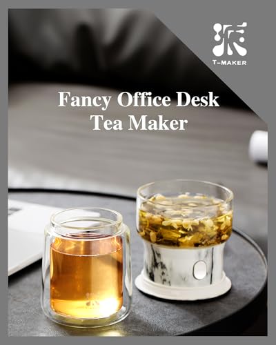 Image of ZENS Modern Small Glass Infuser Teapot, Magic One Touch Drip Tea Pot Infusers for Loose Tea Diffuser, Cool Herbal Teapot with 200ml insulated Cup and Portable Gray Tea Kits for Tea Lovers Gifts