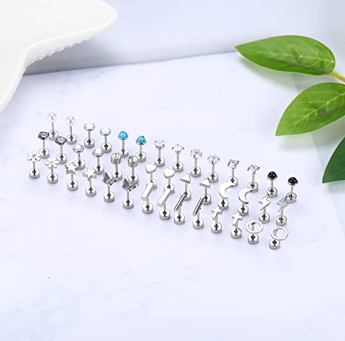 Lolias 21Pairs Flat Back Earrings For Women 20G Tiny Cartilage Earrings Stud Earrings For Cartilage Tragus Daith Helix Ear Piercing Comfortable Screw Back Earrings Pack,Silver #TOP5