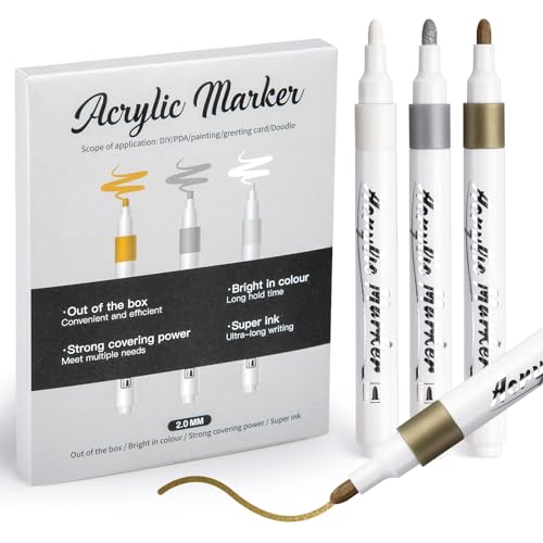 Mzh Art Lot de 9 marqueurs de peinture acrylique métallisée à pointe fine de 2 mm, marqueurs permanents pour papier, dessin, bois, roche, pneus, plastique, verre, peinture