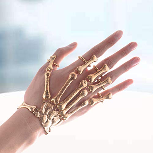 KESYOO Bracelete de dedo de caveira de liga dourada com caveira, dedo de caveira, pulseira de mão de