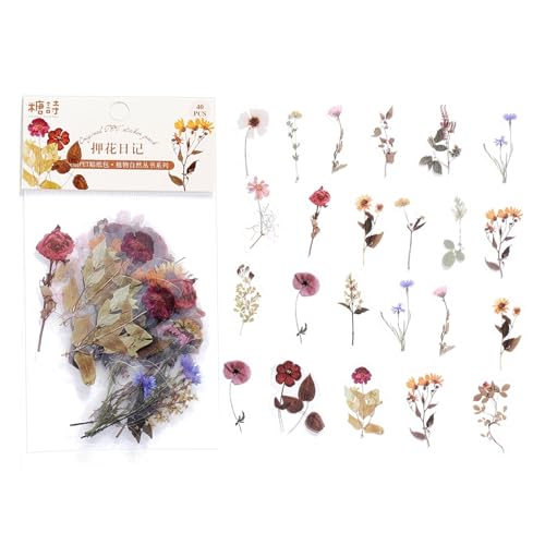 CSFFA Lot de 40 Autocollants décoratifs en PVC, Motif Plantes, Fleurs, résine époxy, matériaux...