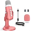zealsound Microfono USB, Microfono a Condensatore per PC, Telefono, con Adattatore per Smartphone, Muto Eco, Plug & Play, per Gaming, Streaming, Registrazione, YouTube, Twitch, ASMR, TikTok, k66 Rosa