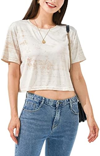 MAX ALLIE Women's Soft Cropped T Shirt Crew Neck Tees Casual Workout Yoga Athletic Running Tees Lightweight