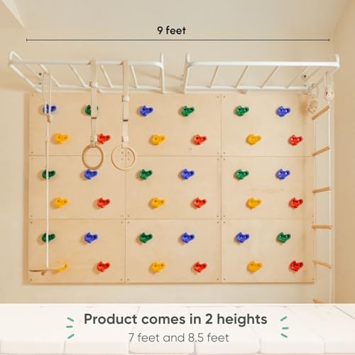 Image of Curious Cub Jungle Gym for Kids Indoor | Kids Gym Play Set | Contains Monkey Bar, Gymnastics Ring, Disk Swing, Rope Ladder for Kid to Play Indoor Fun Activity for Ages 4+ (UL1- 7 FEET)
