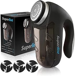 SUPER LINT Professional Electric Sweater Shaver Best Fuzz Pill Bobble Remover for Fabrics, Bedding, Clothes and Furniture, Use with Batteries or Power Adapter, Black & Silver