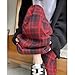 Women's Casual Plaid Wide-Leg Pants Baggy High Waisted Goth Grunge Trousers Y2K Drawstring Long Pants Sweatpants Red