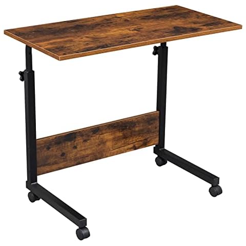 Guangshuohui Mobile Sofa Side Table, Rolling Bed Table Snack Table, Height Adjustable Portable Laptop Computer Stand Desks Breakfast Tray Table with Wheels for Living Room Bedroom (Retro, 31.5'') Cover