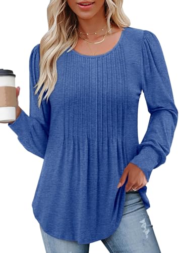 BETTE BOUTIK Long Sleeve Shirts for Women Fall Tops Dressy Blouses Crewneck Tunic Tops for Leggings S-3XL