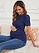 MARI GABRIEL Women Maternity Blouse Business Office Short Sleeve Side Ruched Ribbed Knit Puff Tops Pregnancy Shirts Work Medium Navy