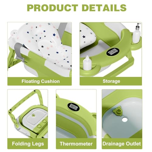 Image of TPN Collapsible Baby Bathtub, Baby Bath Tub with Soft Cushion & Real-Time Thermometer, Baby Bathtub Infant to Toddler Tub (0-36 Months), Portable Newborn Travel Bath Tub