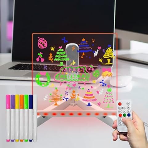 Laysinly Dry Eraser Message Writing Planning board Light up Stand, 5.91" x 5.91" 7 Color Change remote control Dimming Glow LED Memo board, 7 color marker(S) Cover