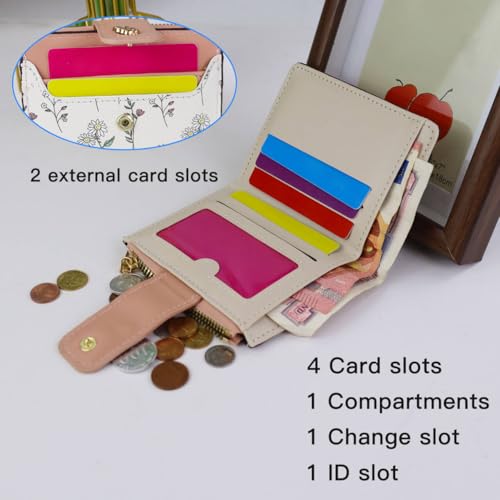 Andiker Small Wallet Women, Bifold Coin Purse with 1 ID Window and 1 Zipper Pocket, Women Wallet for Shopping (khaki)3