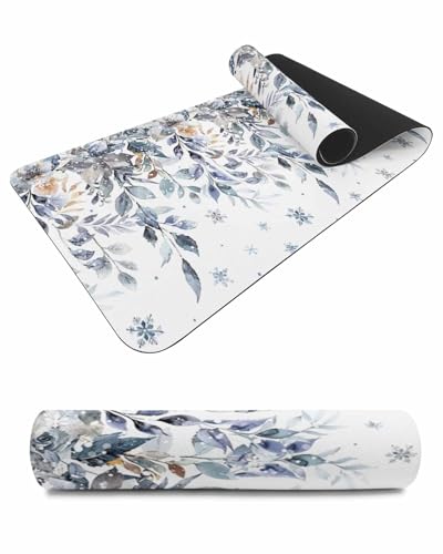 Debedcor Heat Proof Table Pads Waterproof Decorative, Christmas Eucalyptus Leaves Non-Slip Table Countertop Protector, Winter Floral Snowflake Insulation Mat for Kitchen Room, 40 x 12 Inches