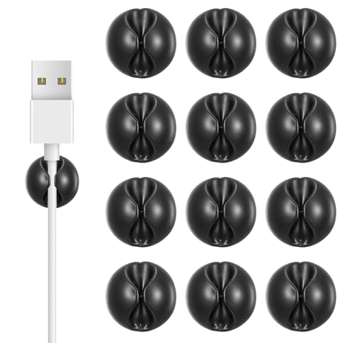 Bewudy 12 Stück Kabelhalter Kabelclip, Selbstklebend Ladekabel Halterung für Schreibtisch Kabelführung Kabel Organizer für USB Ladekabel Netzkabel Audiokabel Schreibtisch Ladekabeln (Schwarz)