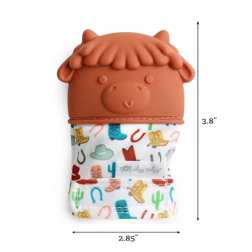 Image of Itzy Ritzy Silicone Teething Mitt - Soothing Infant Teething Mitten with Adjustable Strap, Crinkle Sound & Textured Silicone to Soothe Sore & Swollen Gums - for Ages 3 Months & Up (Cow)