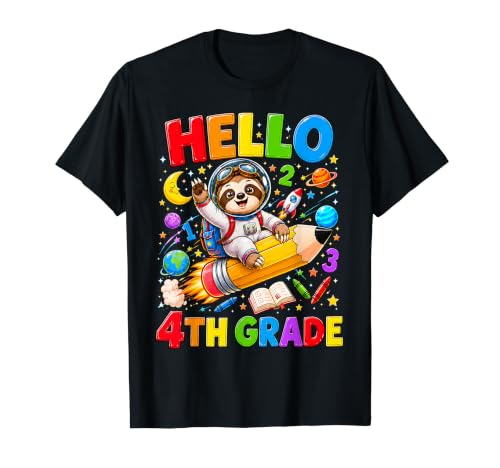Kids Hello 4th Grade Sloth Astronaut Space Back To School T�V���c