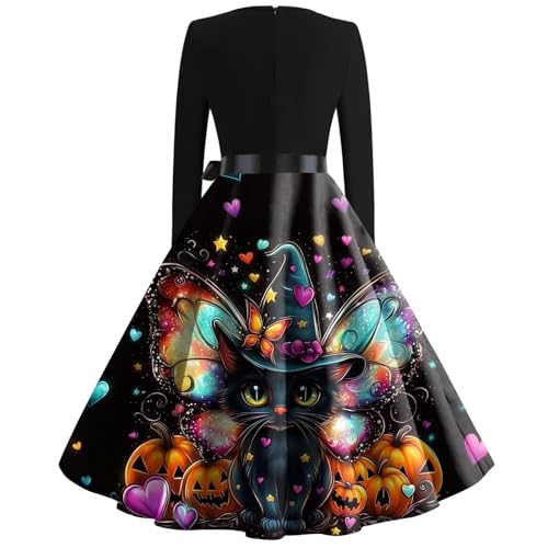 OIOLOYJM Sexy Plus Size Halloween Costumes Woman 2025 Long Sleeve V Neck Printed Gothic Retro Formal Party Dresses for Women